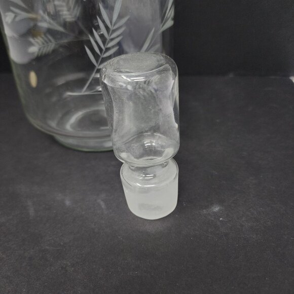 Vintage Etched Crystal Decanter With Wheat Design Glass Topper 13.25" Tall - Picture 5 of 8